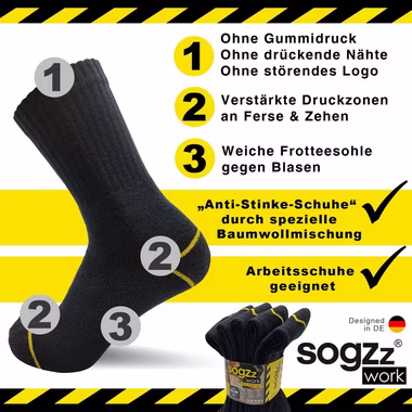 sogzz Arbeitssocken 5-60 Paar Socken Herren Schwarz 75% Baumwolle Work Arbeit Socken (Modell: Work Basic, 5-Paar)