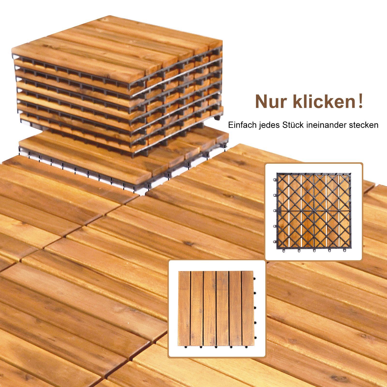 COSTWAY Holzfliesen, 27St. Klickfliesen, aus Akazienholz, 30 x 30 x 2,4 cm