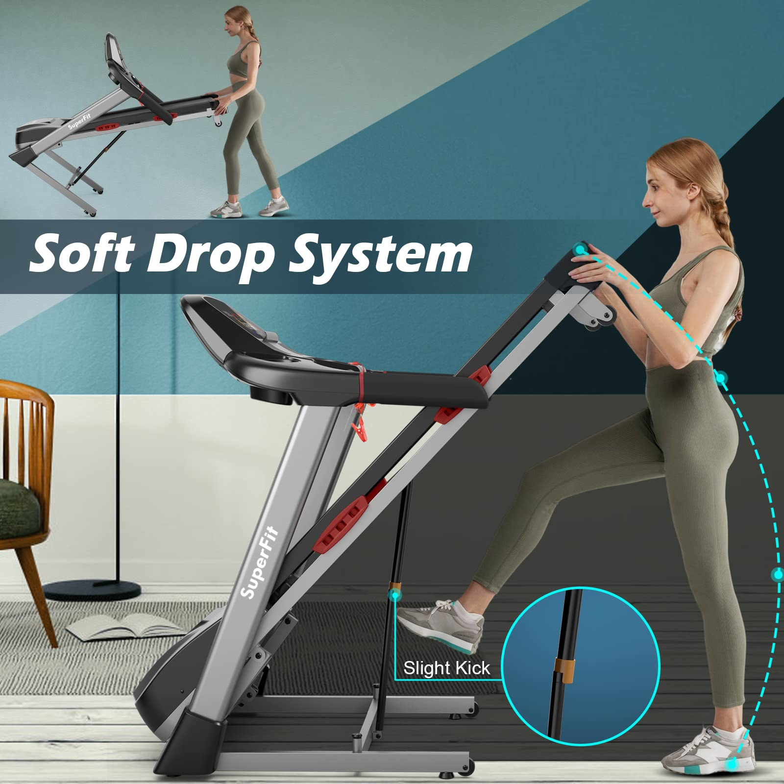 Goplus 4.75HP Folding Treadmill for Home Gym, Commercial Heavy Duty Superfit Treadmill with 15% Auto Incline
