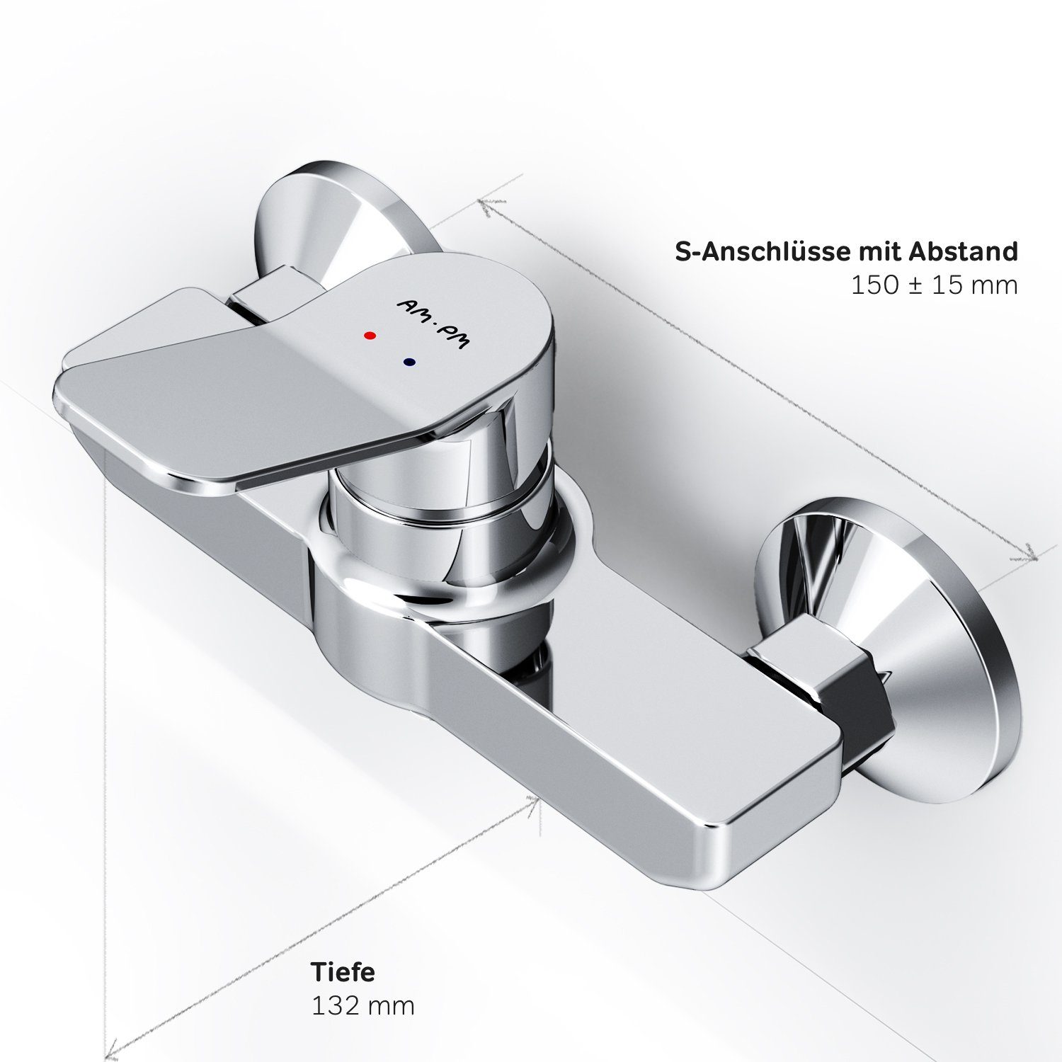 AM.PM Duscharmatur X joy Wasserhahn Bad, Keramikkartusche SoftMotion 35mm beständig gegen Korrosion, Kratzer und Schmutz