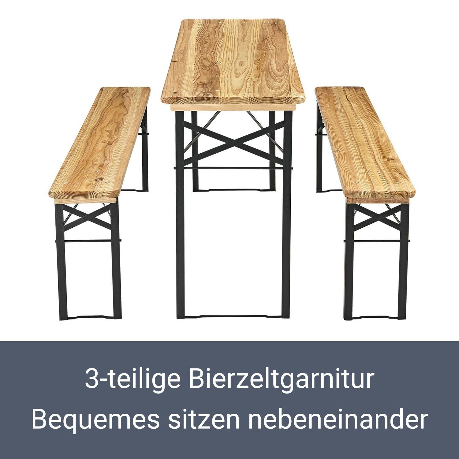 Juskys Bierzeltgarnitur Bichl, (Set, 3-tlg., Bierzeltgarnitur), Wetter und UV-beständig, klappbar, lackiertes Tannenholz