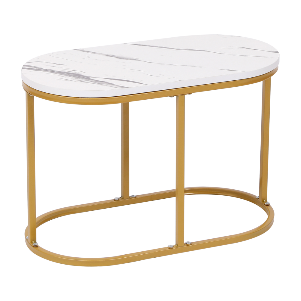 Happy Home Happy Home Satztisch Couchtisch Beistelltisch 2 tlg. HWT52-WEI Marmor Weiß Dekor Gestell Gold