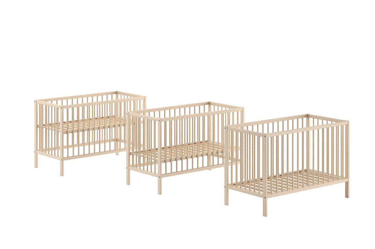 VIPACK Vipack - DINO Gitter-Babybett 60 x 120 cm, höhenverst. Lattenrost, Buche massiv natur lackiert