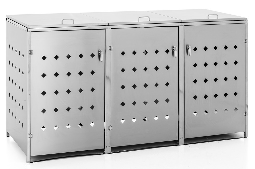 HC Garten & Freizeit Mülltonnenverkleidung 3er Mülltonnenbox Raute, Edelstahl