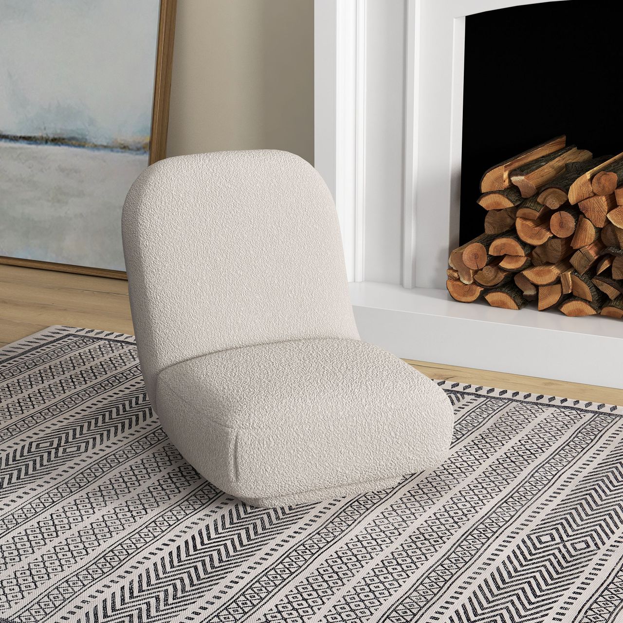 HOMCOM Bodensessel, Bodenstuhl, Bodensofa mit Samtoptik für Wohnzimmer, Creme