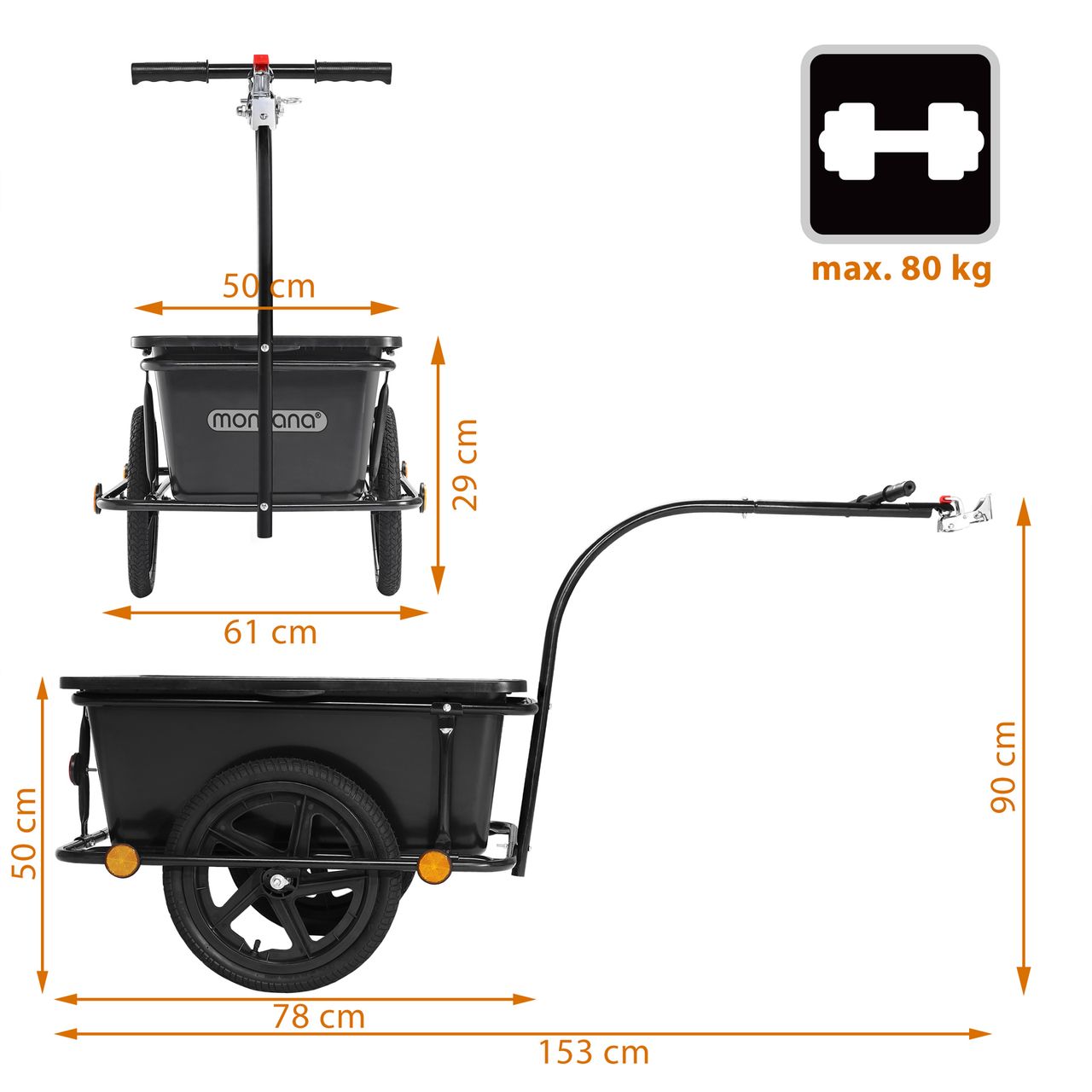 Casaria Deuba Fahrradanhänger mit 90Ltr. Kunststoffwanne