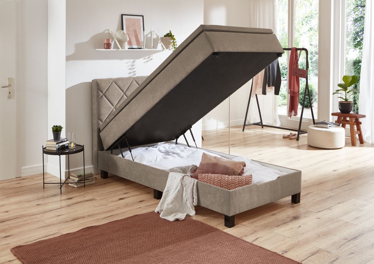 Sun Garden Boxspringbett Jeff mit Bettkasten Beige 100 x 200 cm