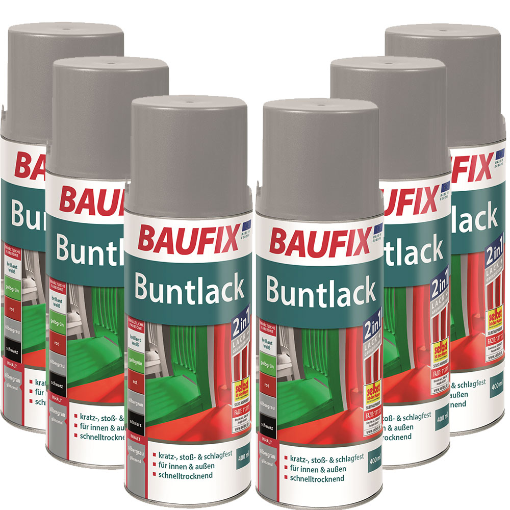 Baufix Buntlack Spray silbergrau 6er-Set