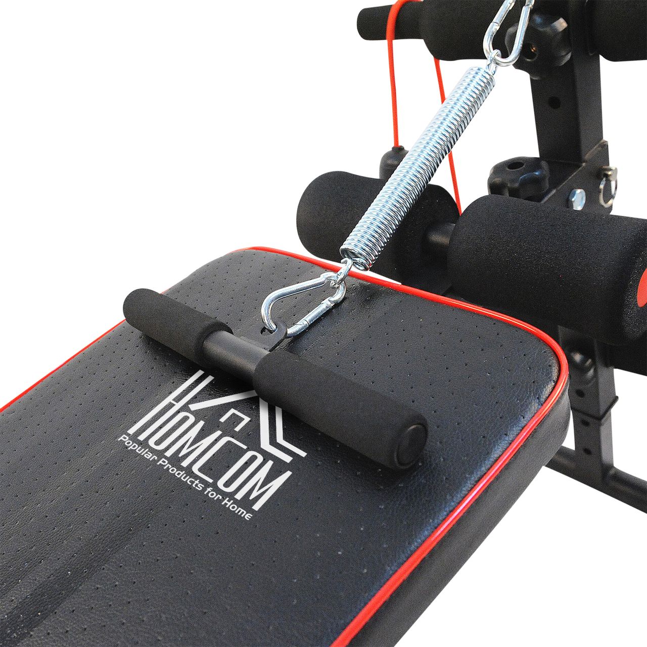 HOMCOM Sit Up Bank Bauchtrainer Trainingsbank Fitnessbank inkl. Widerstandsbände Schwarz   Rot 55,5 x 137,5 x (50–68) cm 120 kg Belastbarkeit