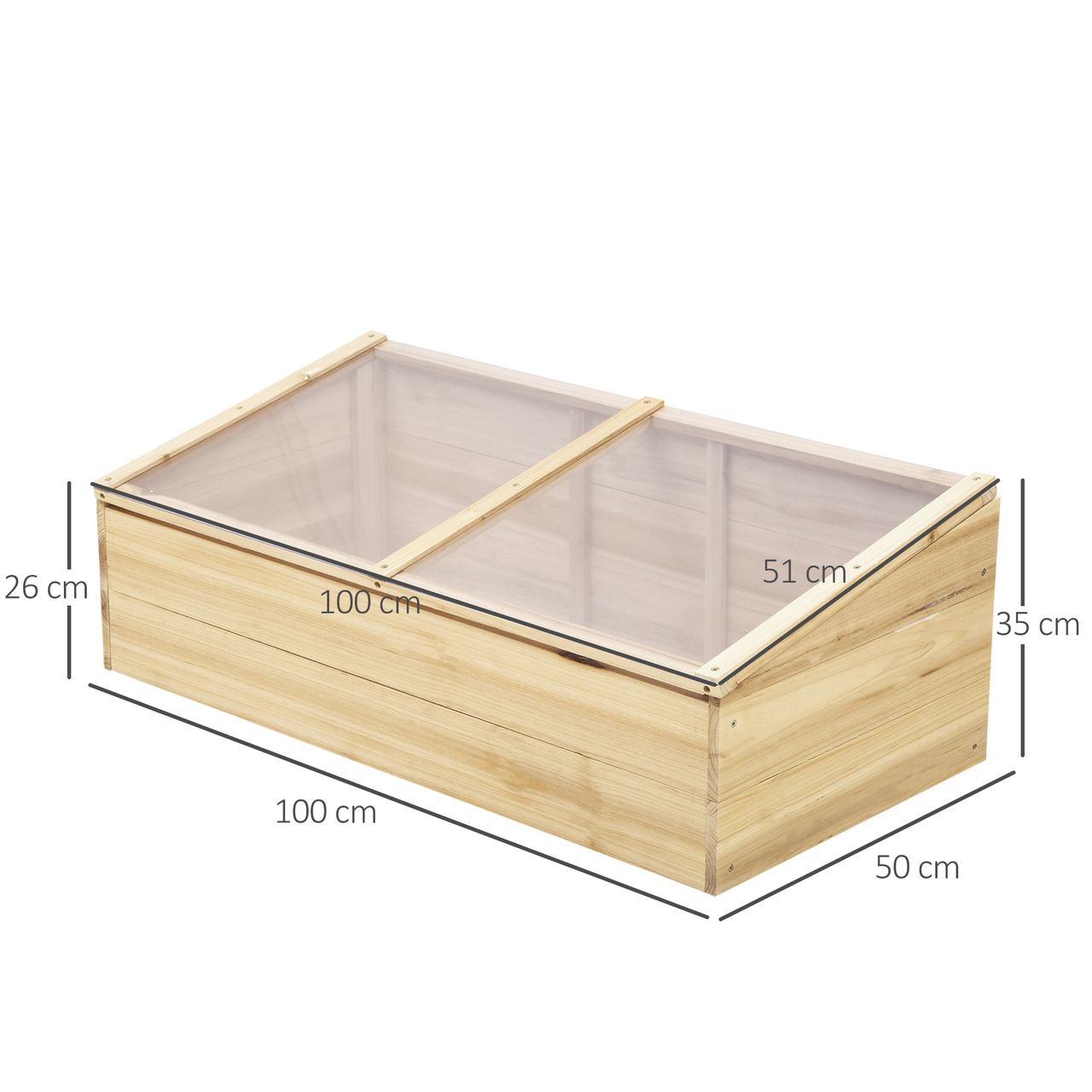 Outsunny Gewächshaus Holz Frühbeet Frühbeetkasten Natur Tanne PC-Platte 100 x 50 x 35 cm