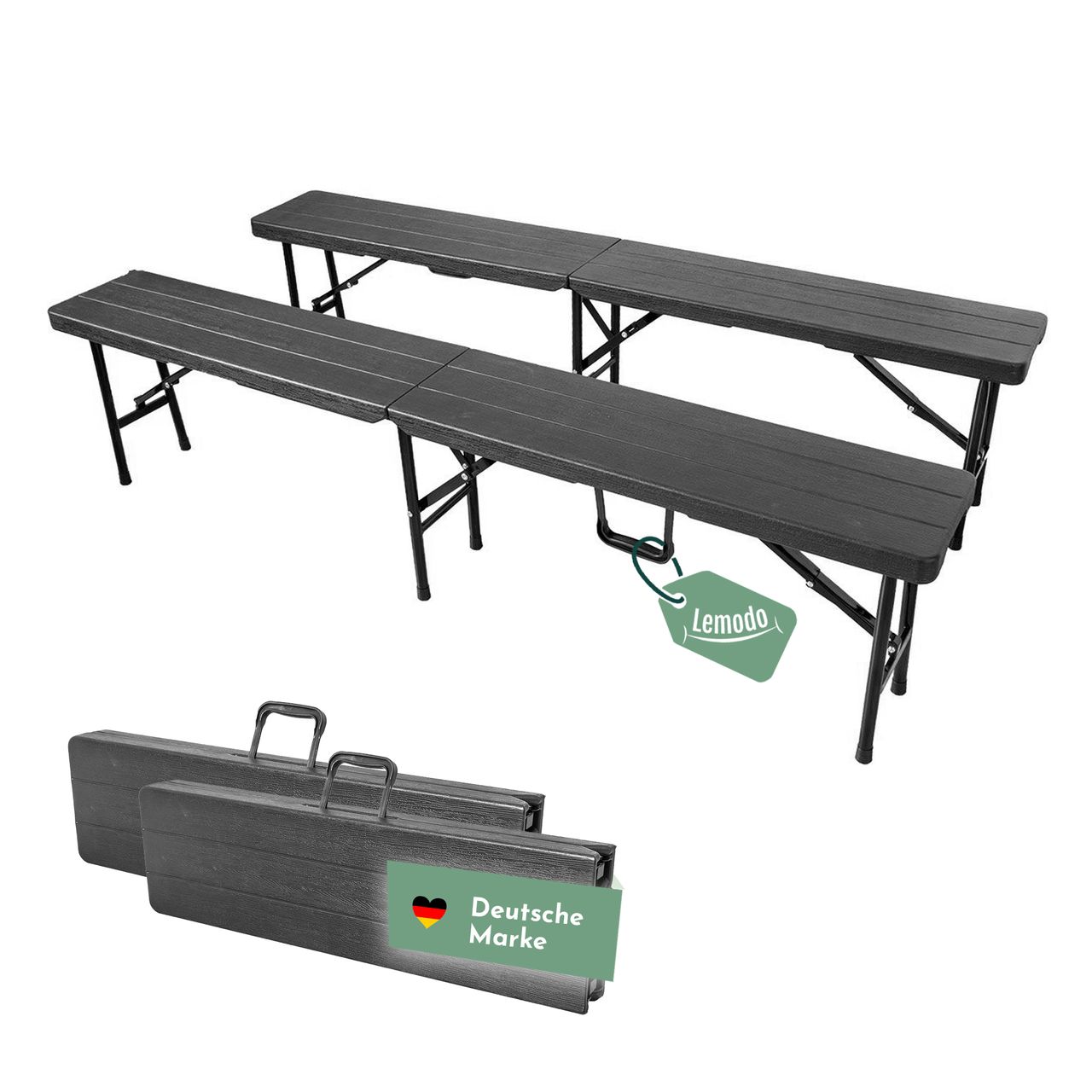 Lemodo Klappbank im 2er Set, mobile Sitzbank 180 x 25 cm, klappbare Bierbank für 4 Personen