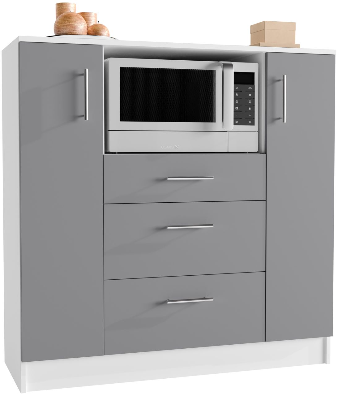 VCM Küchenschrank Schublade Unterschrank Küche Küchenmöbel Mikrowelle Esilo Weiß/Anthrazit