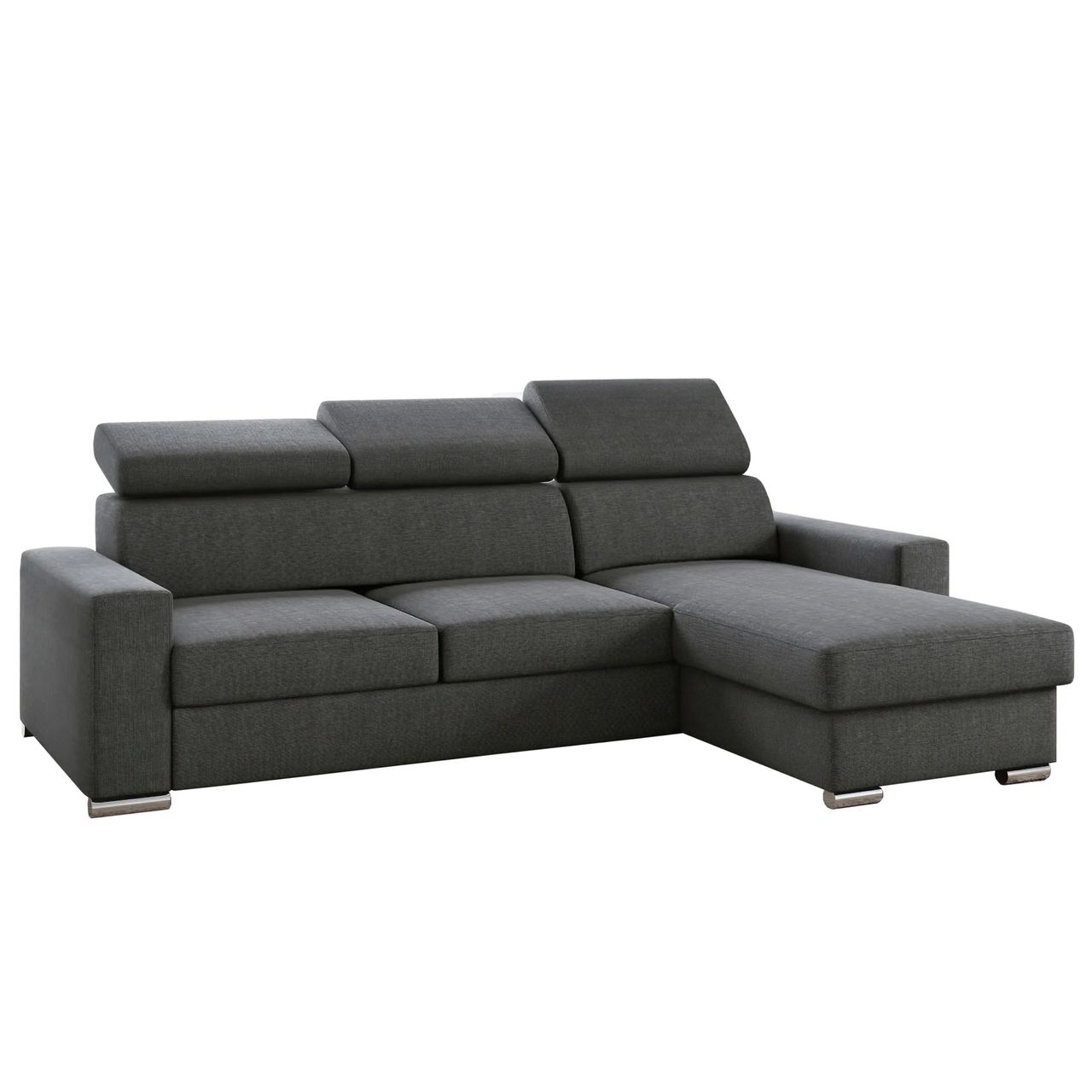Möbel Punkt Ecksofa TOKIO Webstoff Anthrazit Grau mit Bett und Bettkasten Sofa Schlafsofa
