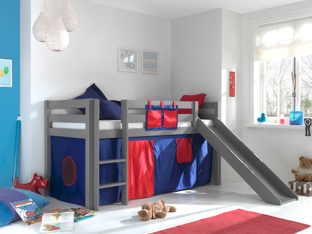 VIPACK Spielbett Pino mit Rutsche und Textilset 
