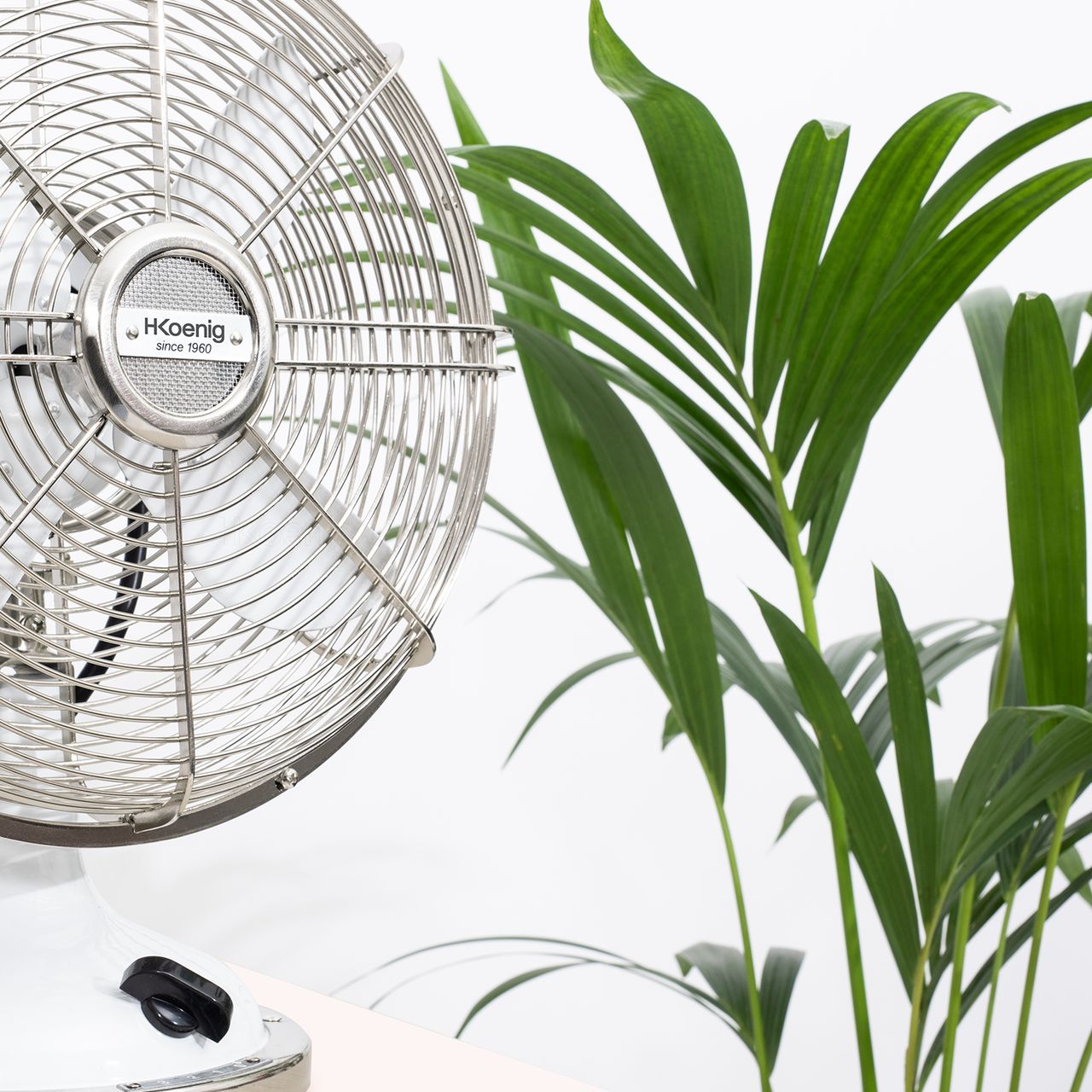 H.Koenig Elektrischer Tischventilator im Retro-Stil, weiß