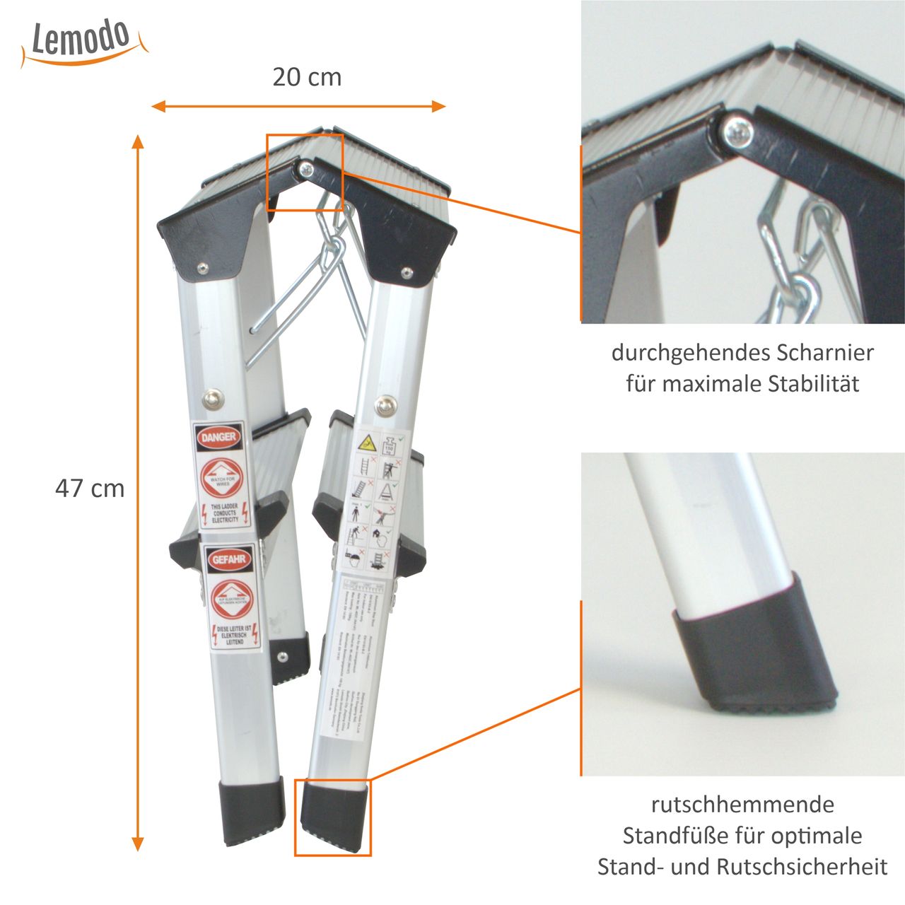 Lemodo Alu Trittleiter mit 2 Stufen