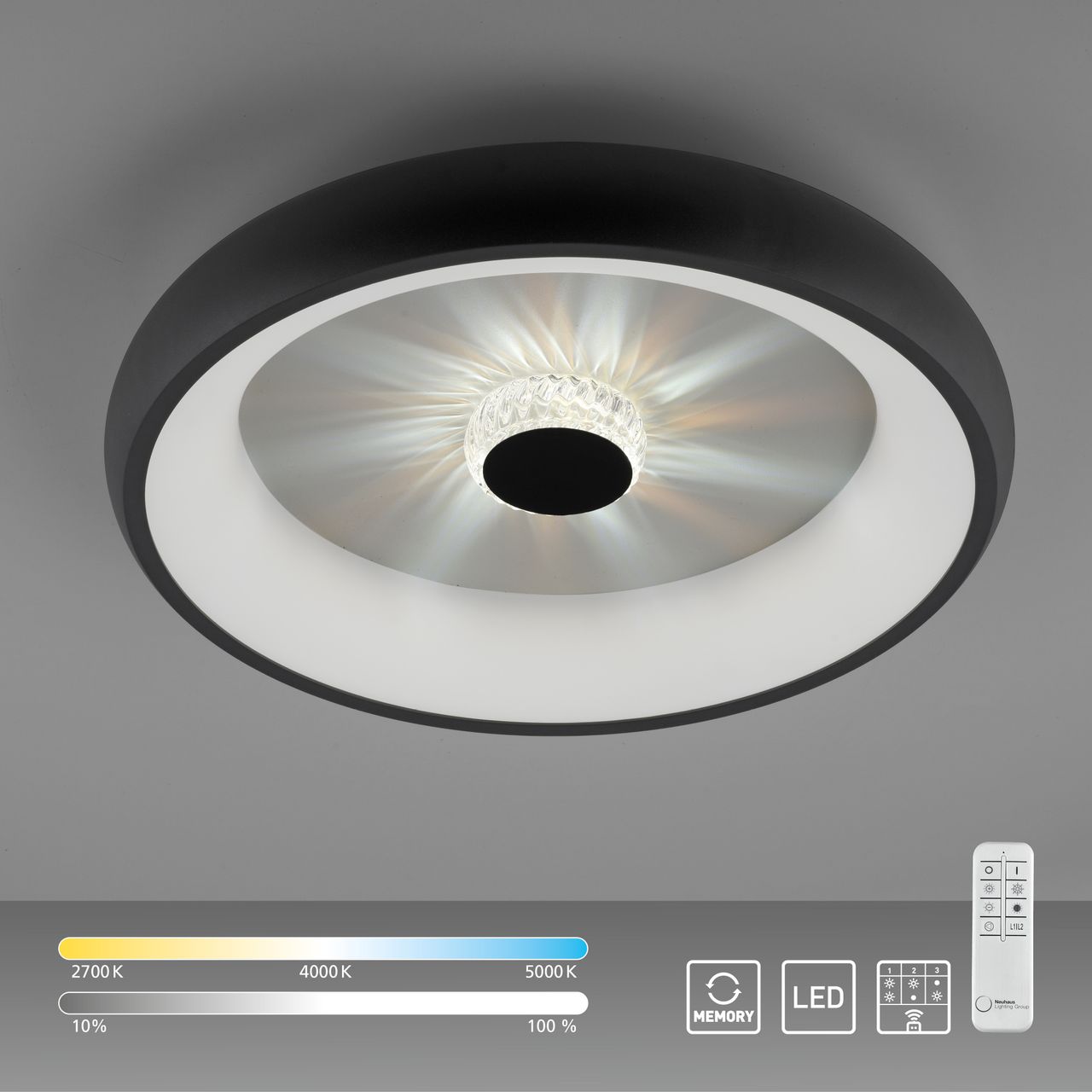 JUST LIGHT LED Deckenleuchte VERTIGO, CCT, dimmbar, Fernbedienung, Ø46,5 cm, Kristall-Effekt
