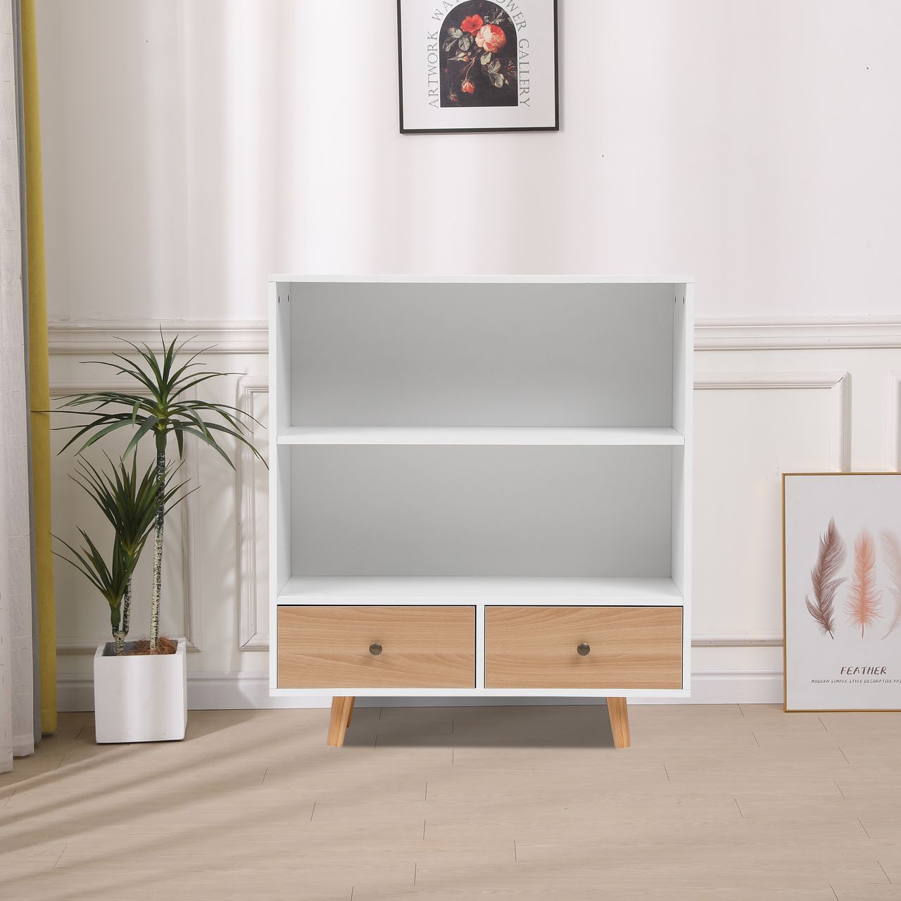 Happy Home Happy Home Sideboard Kommode offenes Regal mit 2 Schubladen HWR18-WEI weiß