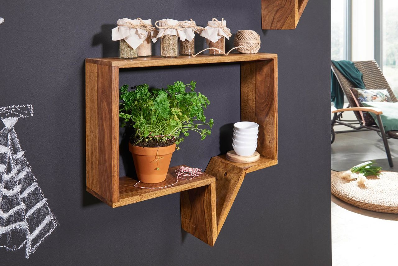 Wohnling 2er Set Wandregale Massivholz Sheesham Cubes