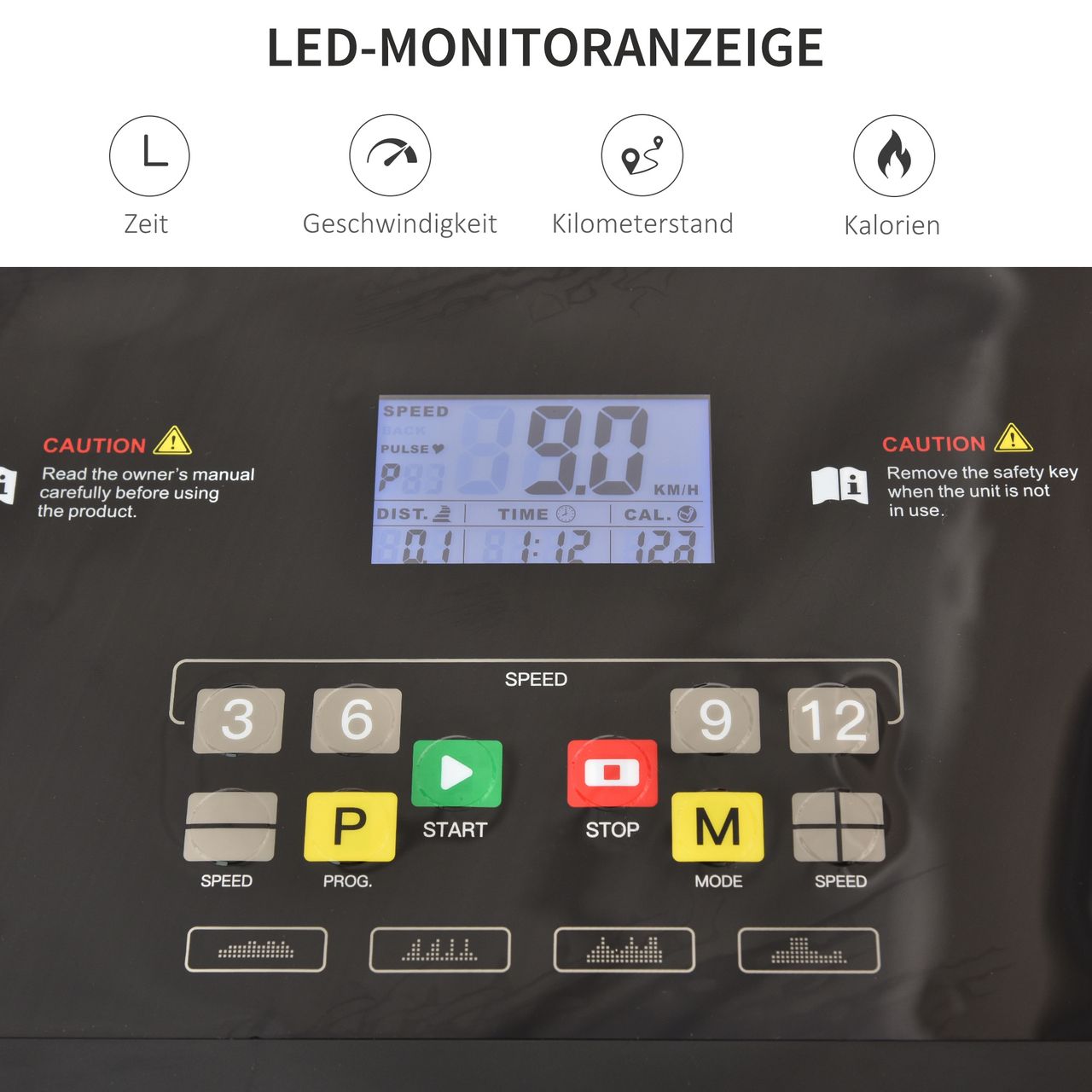 HOMCOM Laufband Klappbar elektrisch 500 W 1-12 km/h LED-Display Schwarz 134 x 60 x 118 cm