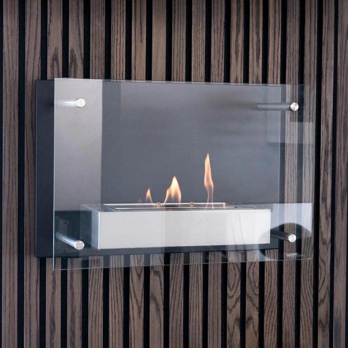 ScandiFlames Nevada Bio-Wandkamin, Schwarzer Bioethanol-Wandkamin mit Glasfrontpaneel, Brenndauer bis zu 6 Stunden, für gemütliche Abende mit der Familie, 2 kW.