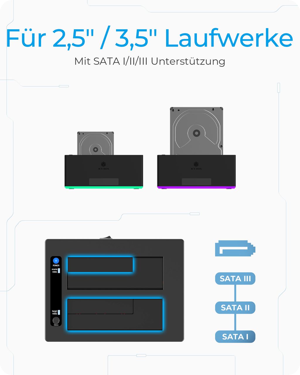 ICY BOX IB-127CL-U3, Docking & Klonstation für 2x HDD/SSD