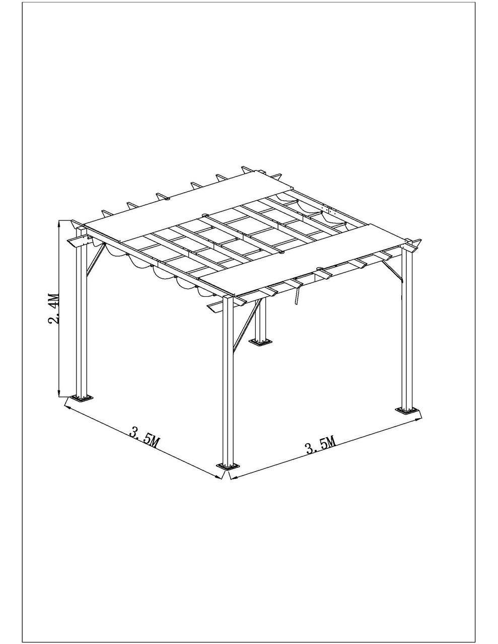 CHILLROI Outdoor Aluminium Pavillon/Pergola 12,25 m² mit verstellbarem Sonnensegel walnuss