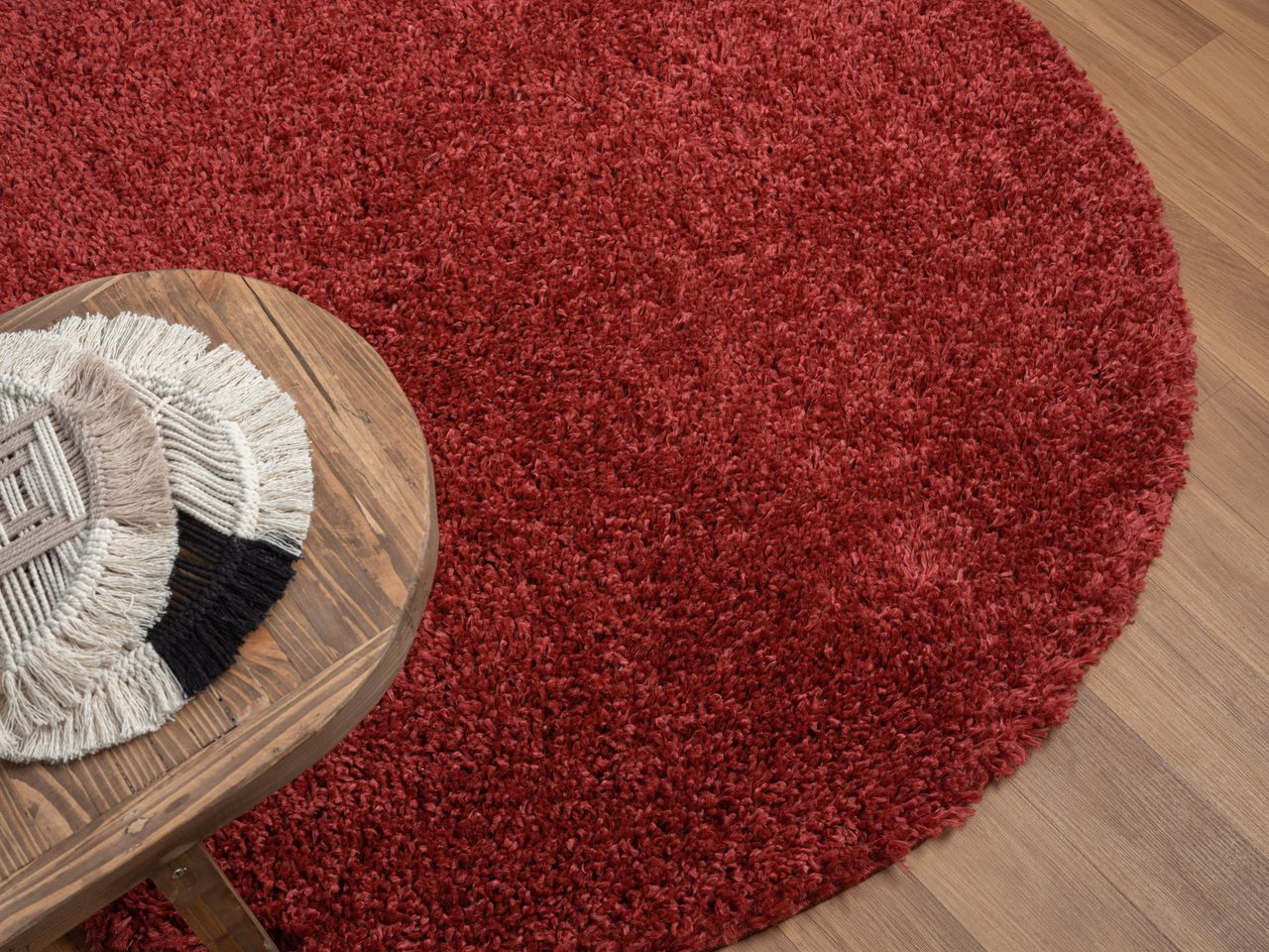 MyFlair Teppich Elodie, 120cm x 120cm, Farbe Weinrot, rund, Florhöhe 37mm