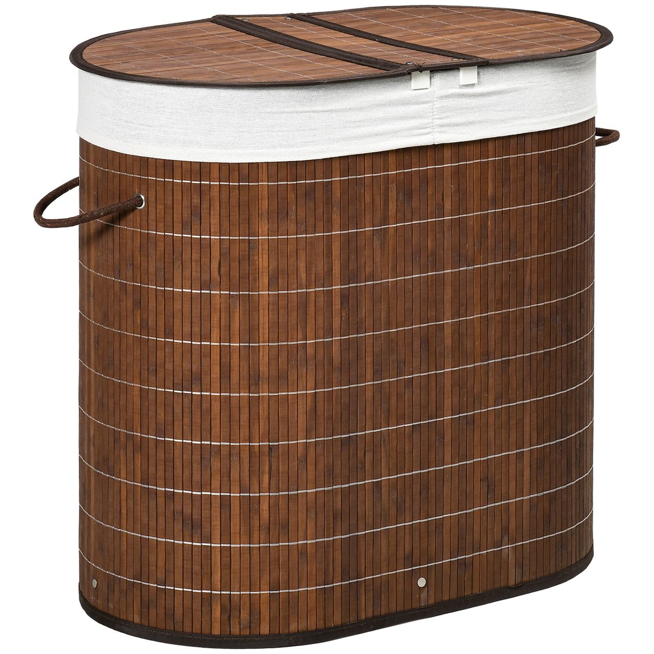 HOMCOM Wäschekorb Wäschebox 100L Wäschesammler mit Deckel, 2 Wäschesäcken, Braun