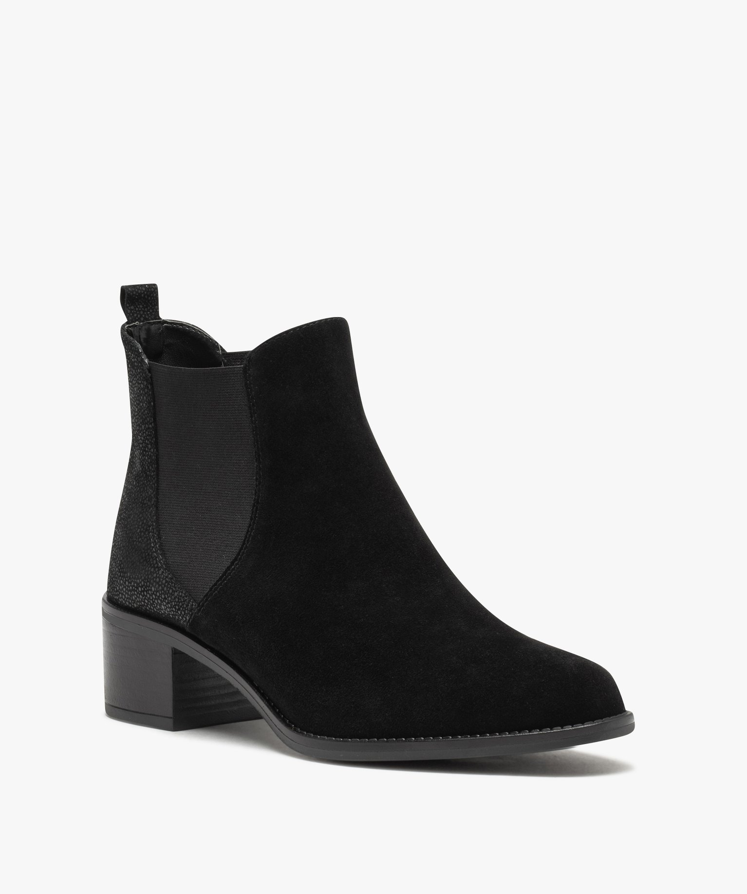 Chelsea boots dessus cuir à petit talon femme noir | GEMO