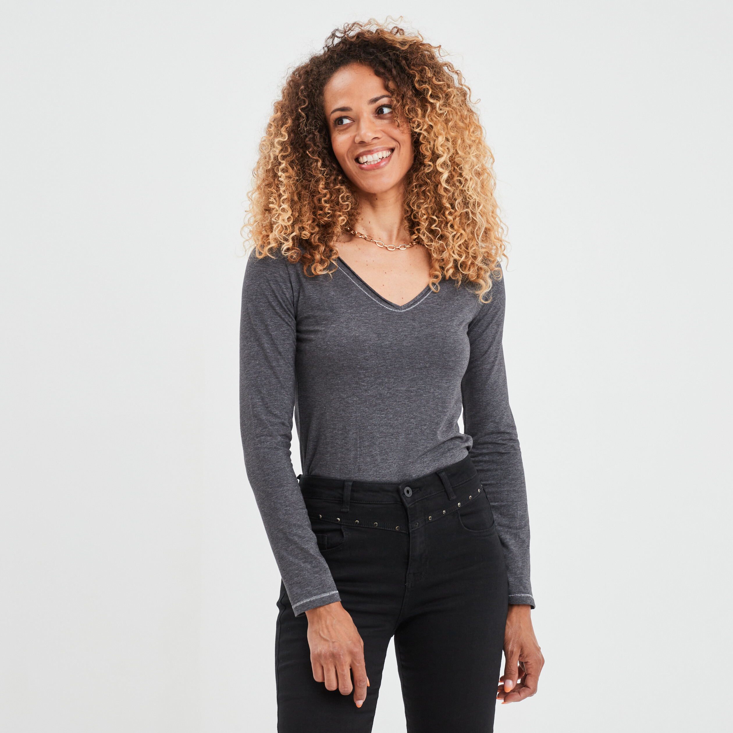 T-shirt manches longues gris foncé femme | La Halle