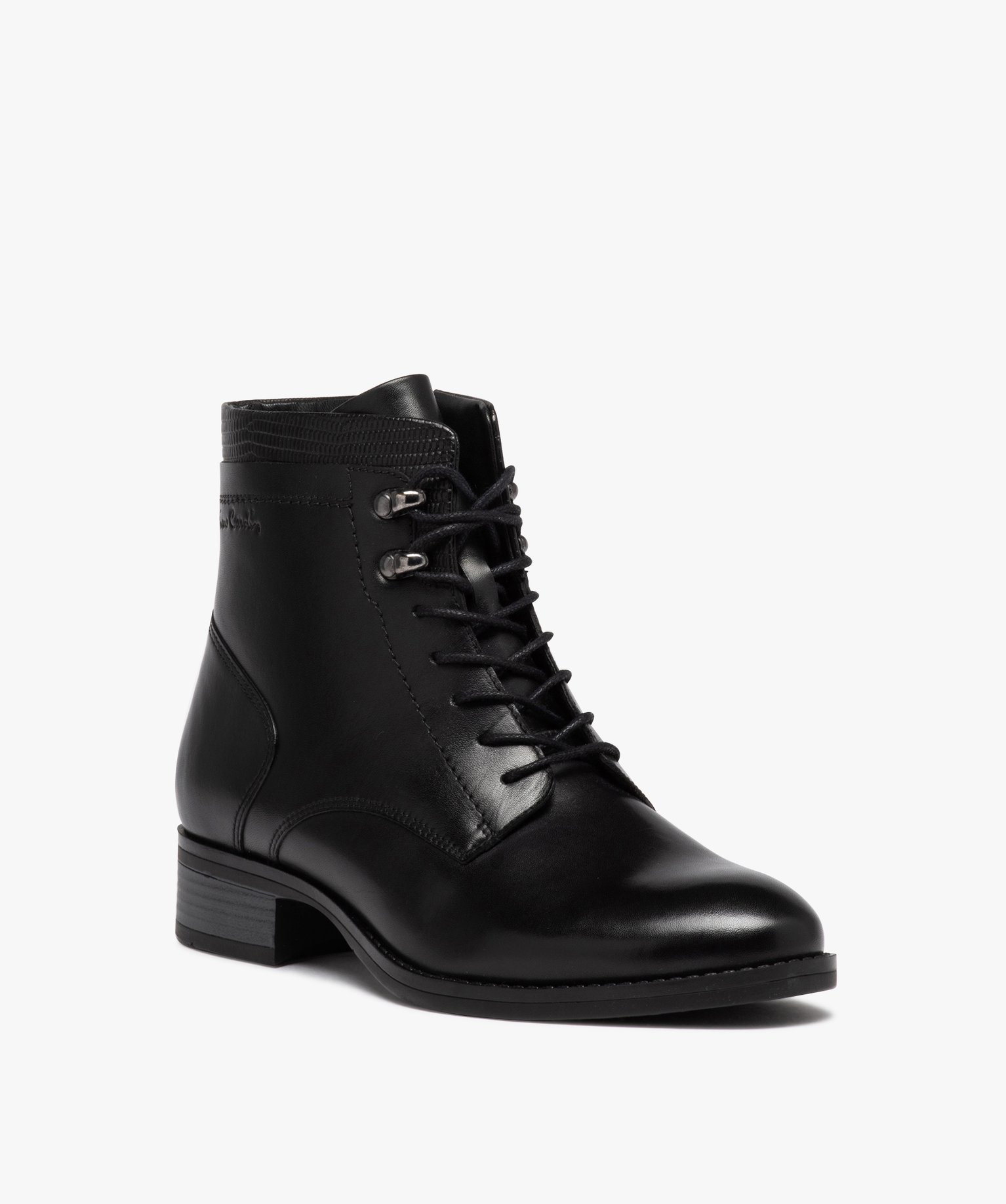 Boots en cuir lacées avec col fantaisie femme - Pierre Cardin noir | GEMO