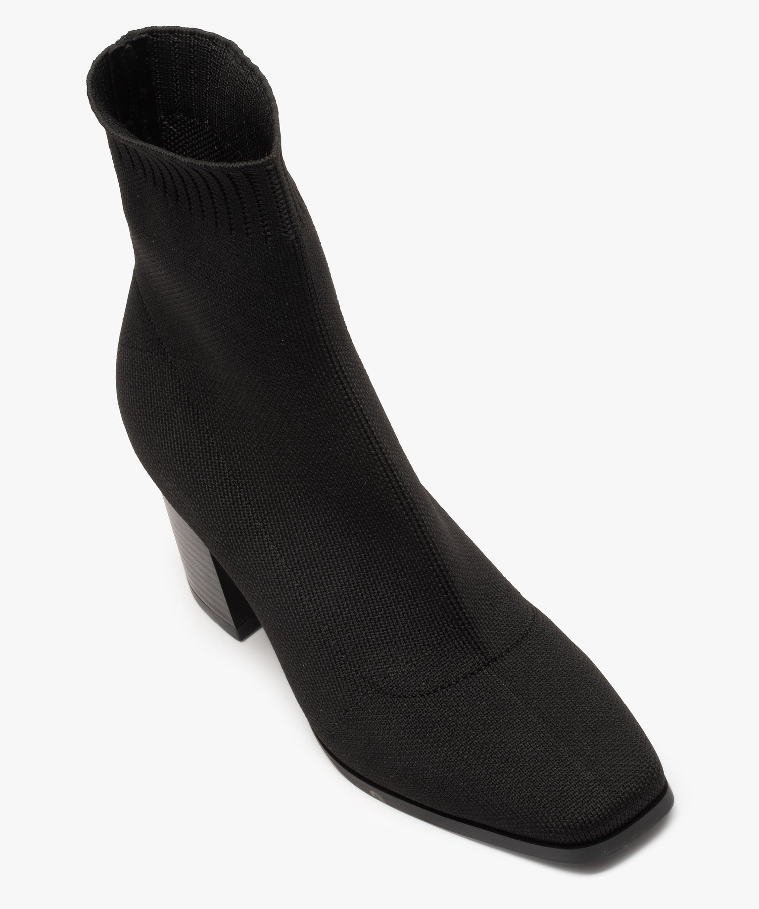 Boots chaussettes femme à talon carré dessus maille unie noir | GEMO