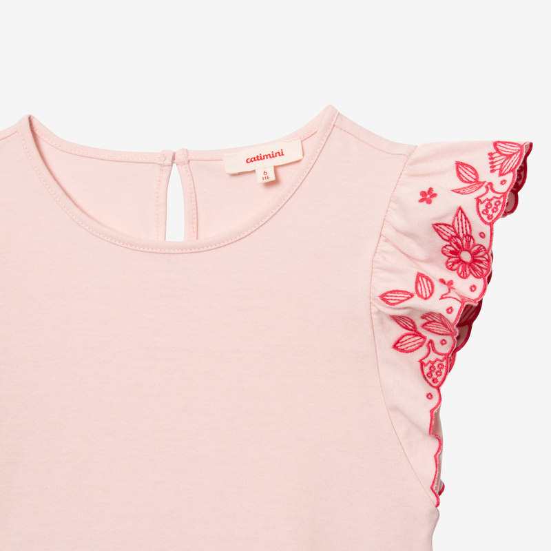 T-shirt fille manches brodées rose Catimini