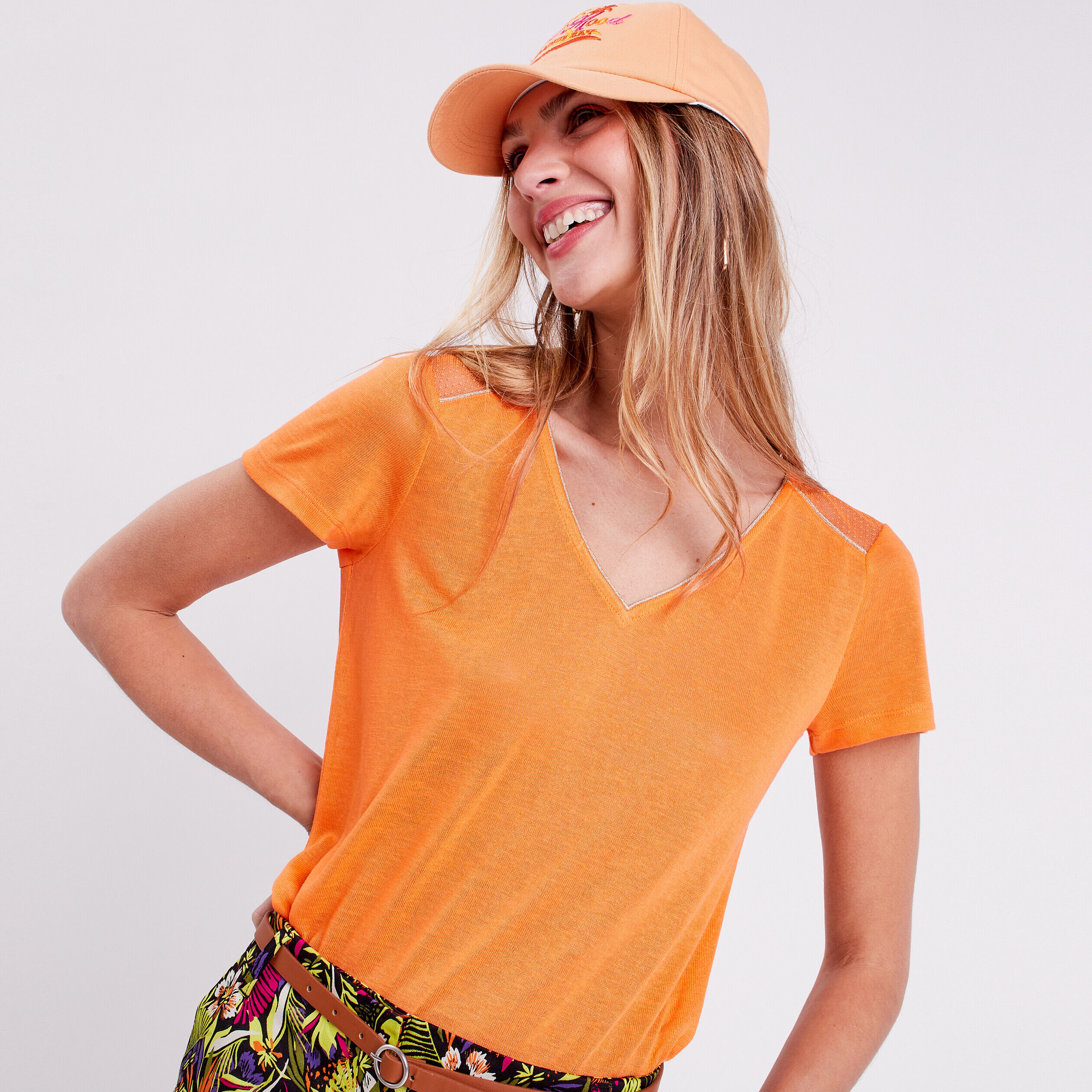 T-shirt manches courtes orange femme | Cache Cache