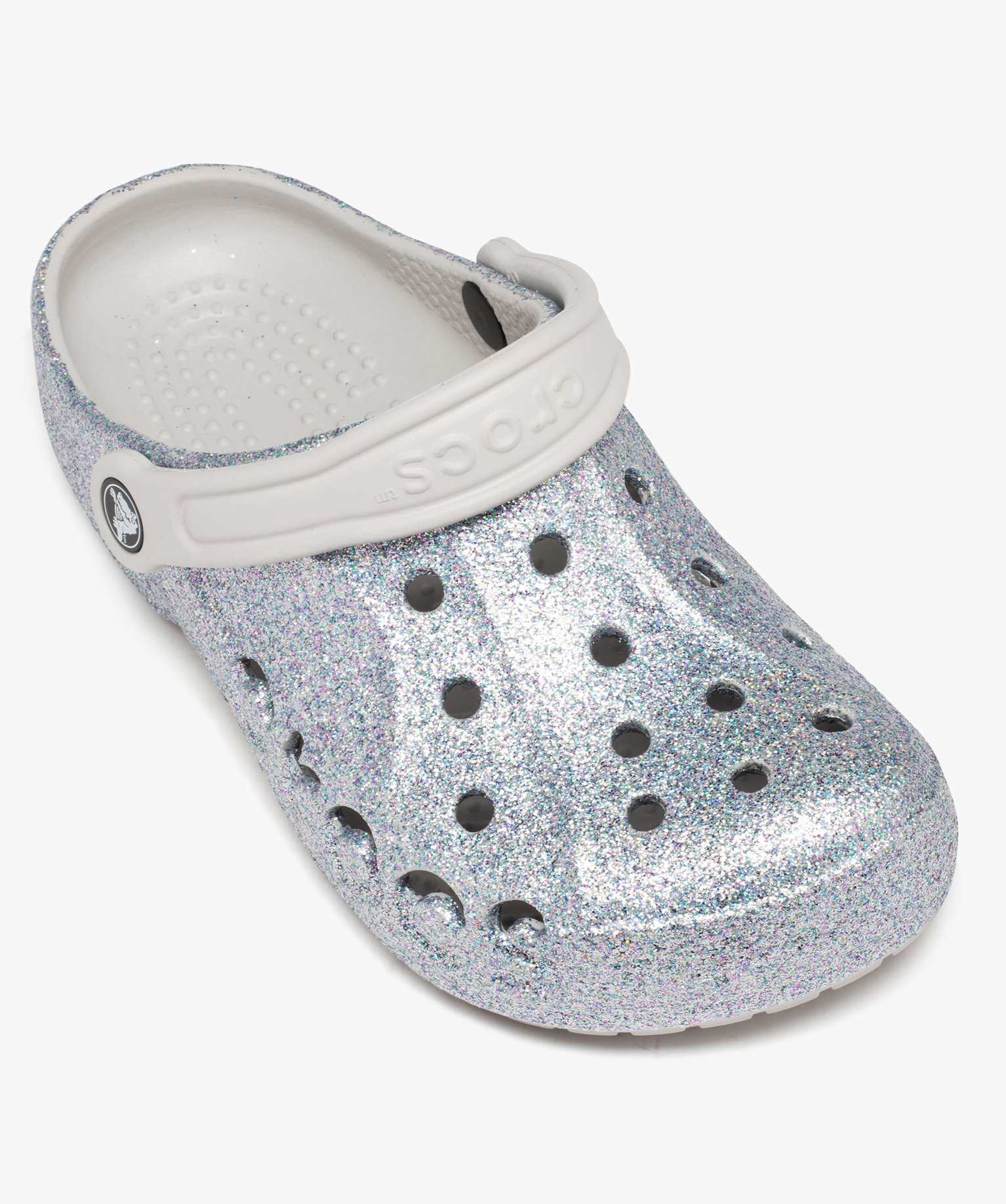 Sabots souples femme dessus perforé à paillettes - Crocs argent | GEMO