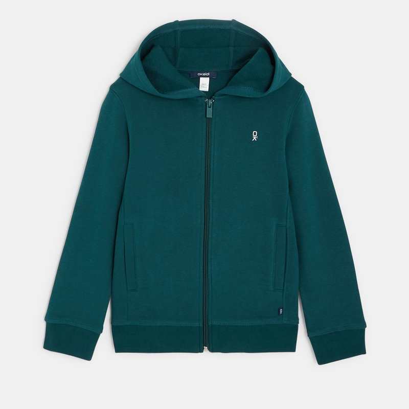 Sweat-shirt uni à capuche vert garçon