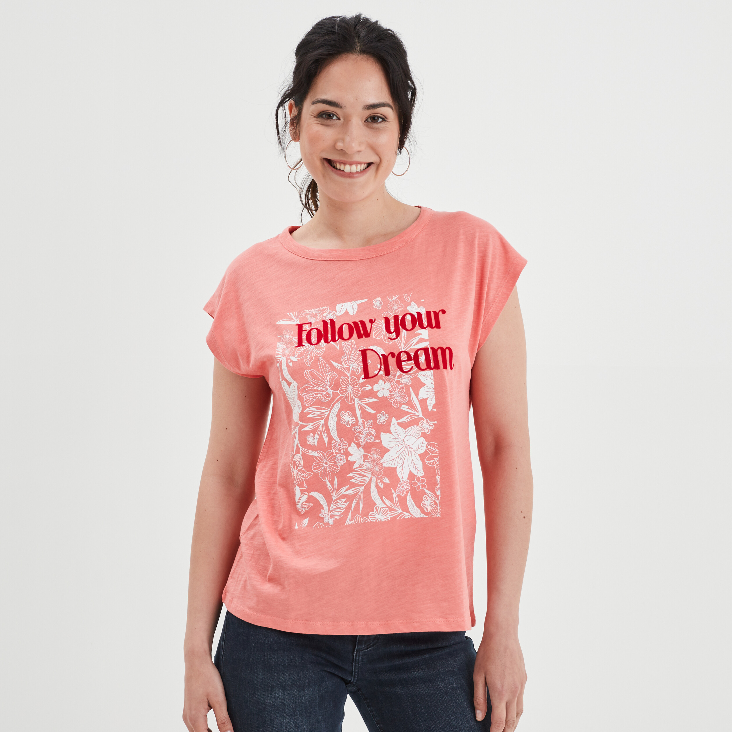 T-shirt droit manches courtes Creeks rose femme | La Halle