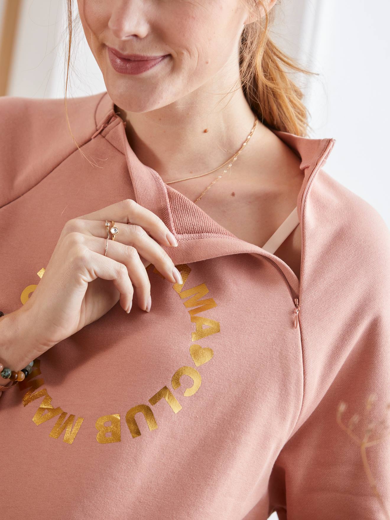 Sweat molleton à message grossesse et allaitement blush