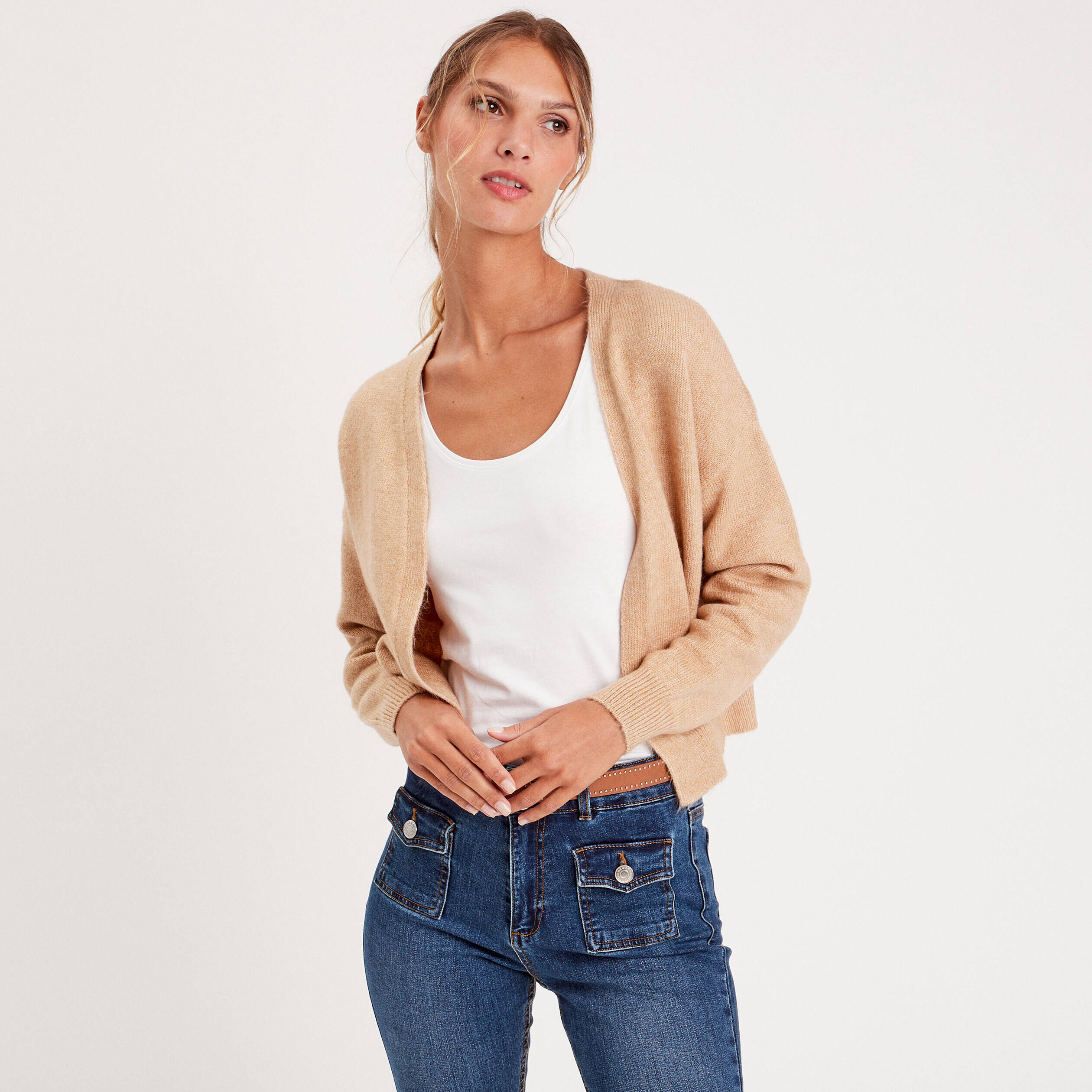 Gilet manches longues beige femme | Cache Cache