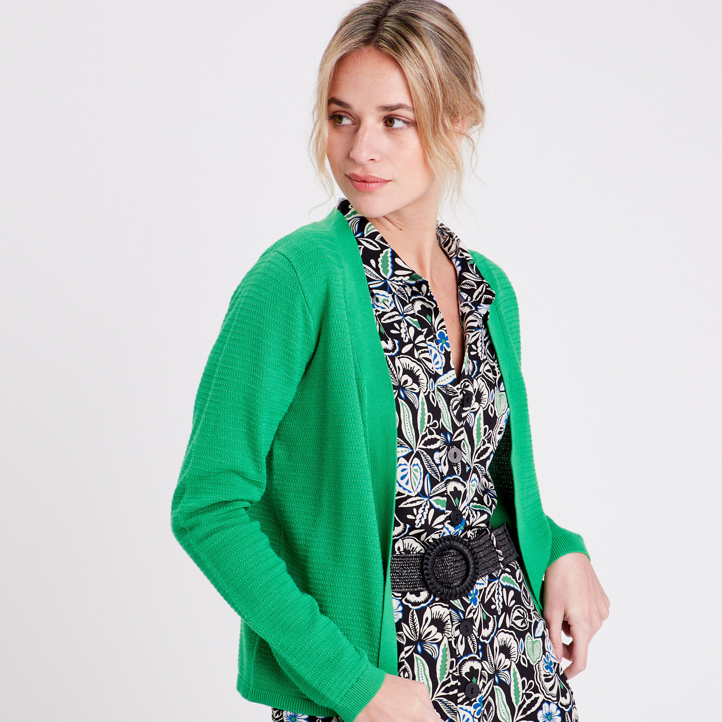 Gilet manches longues vert femme | Cache Cache