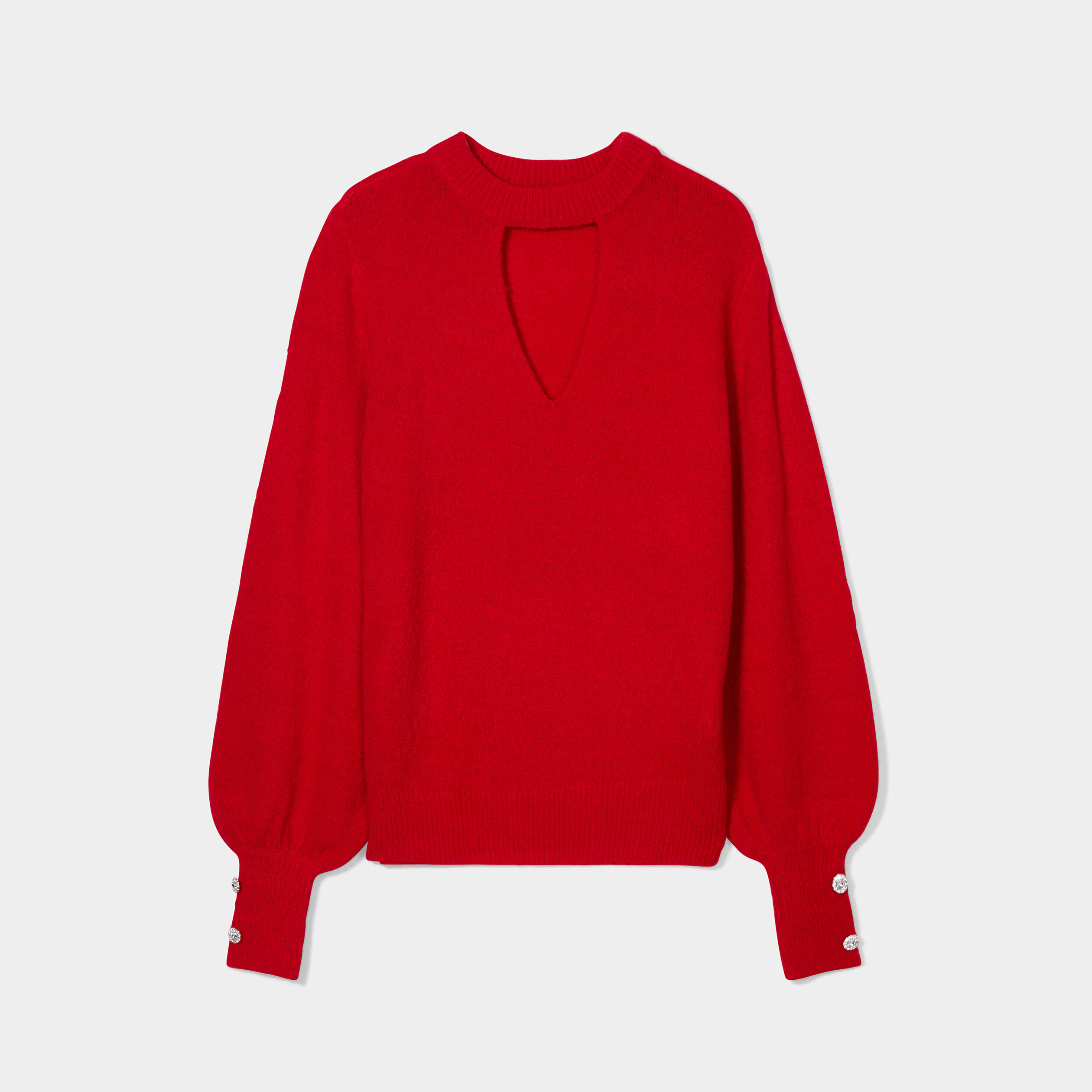 Pull col montant avec ouverture rouge fluo femme | La Halle