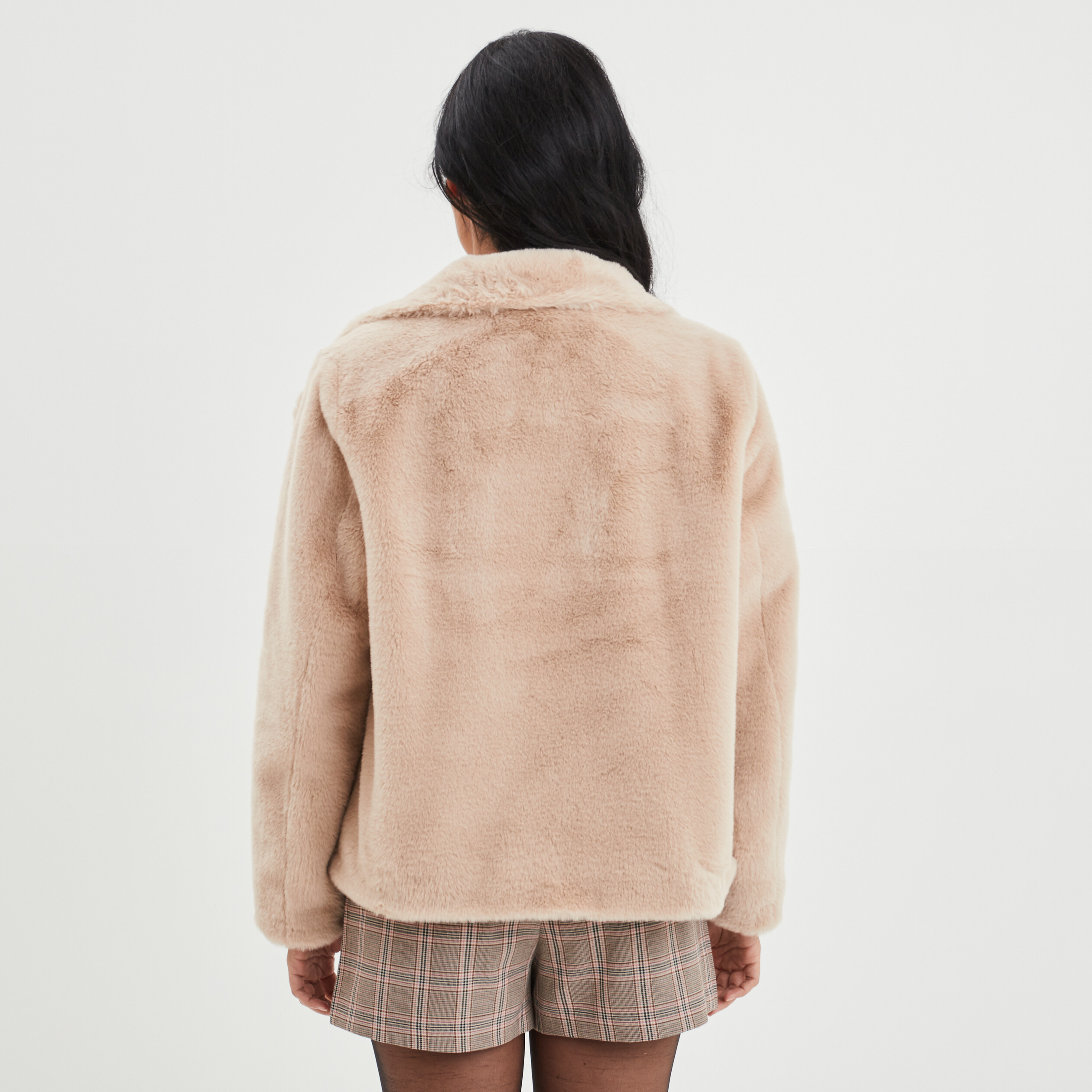 Veste imitation fourrure col montant beige femme | La Halle