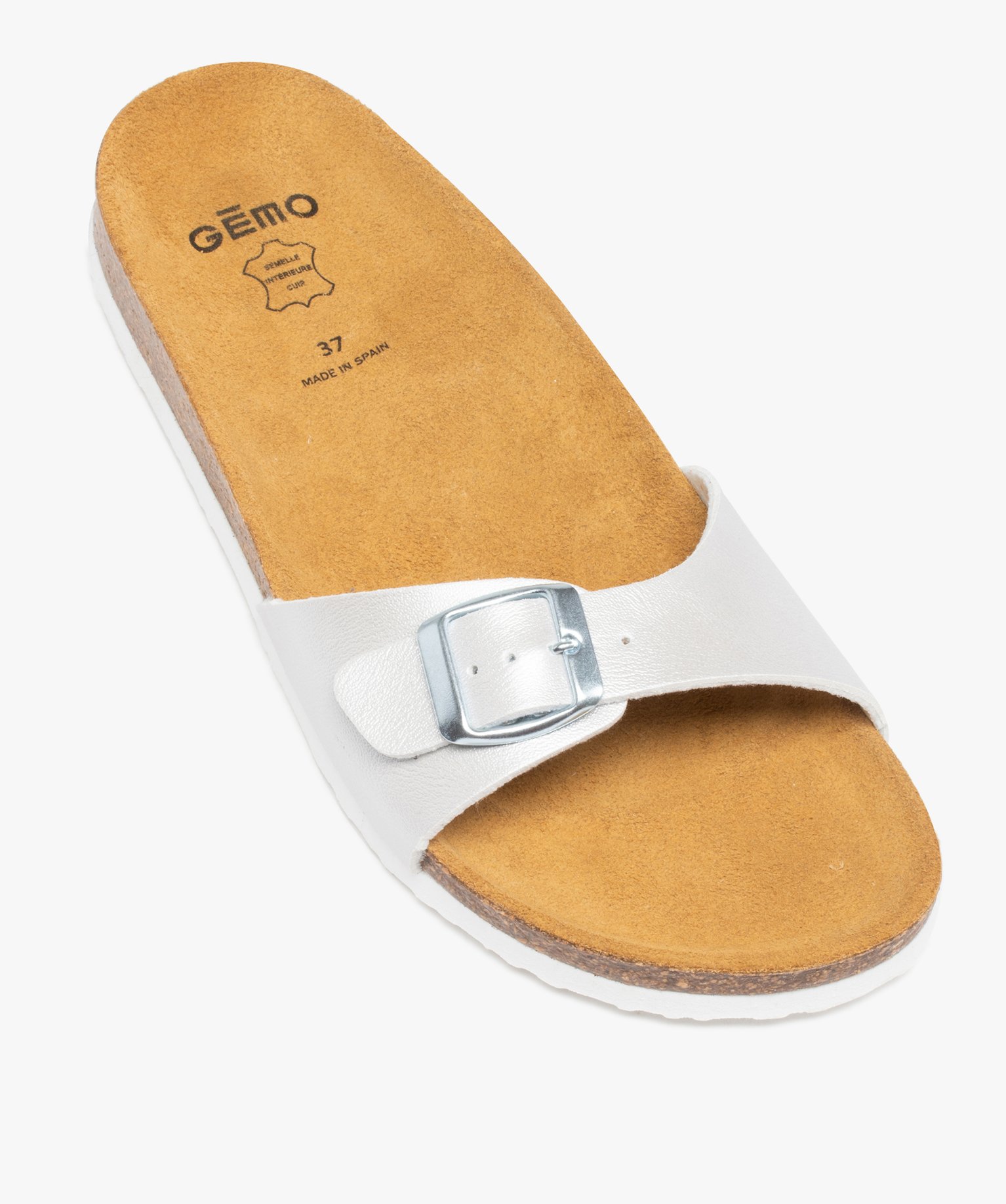 Mules femme à talon plat et large bride ajustable argent | GEMO
