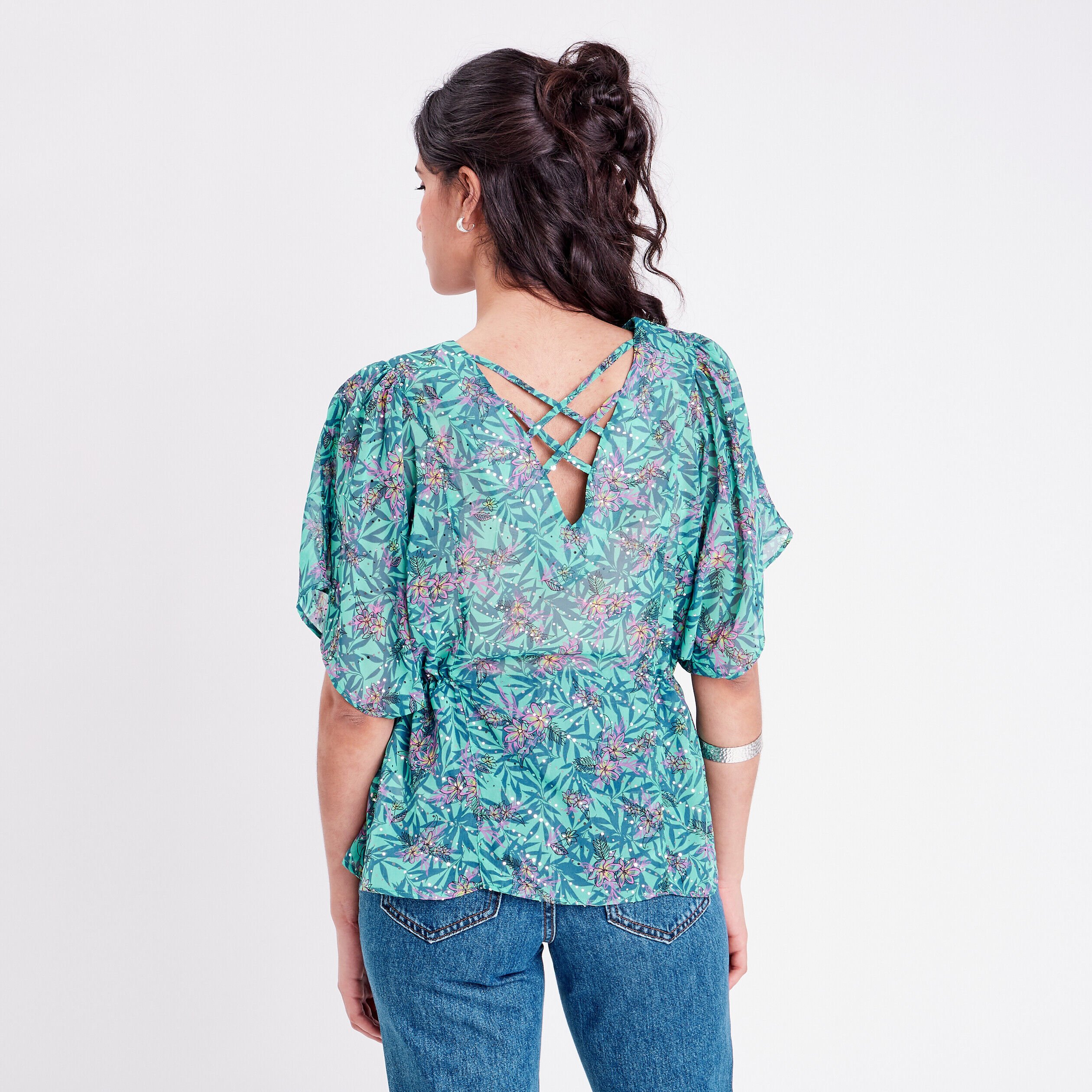 Blouse à manches courtes vert femme | Cache Cache