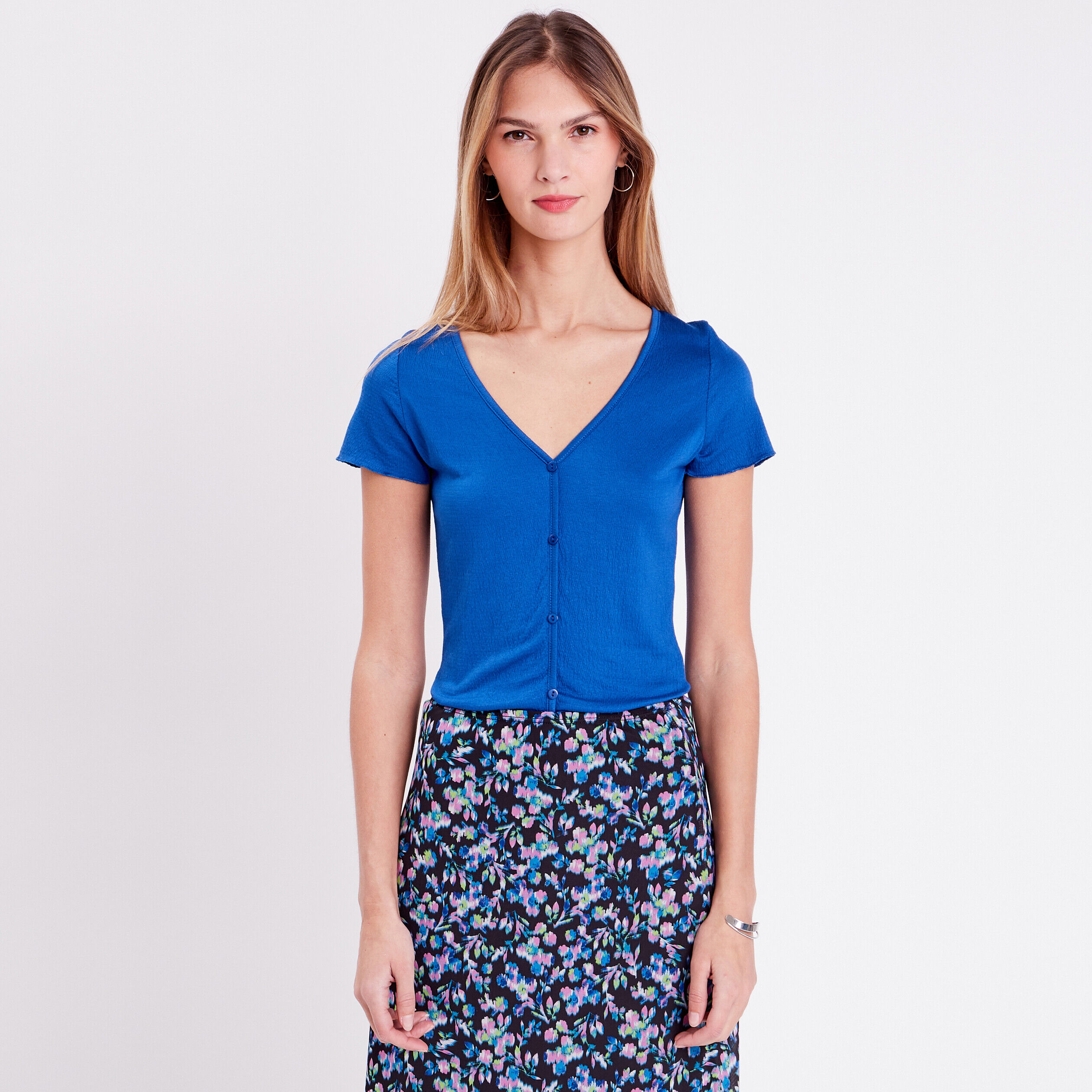 T-shirt manches courtes bleu roi femme | Cache Cache