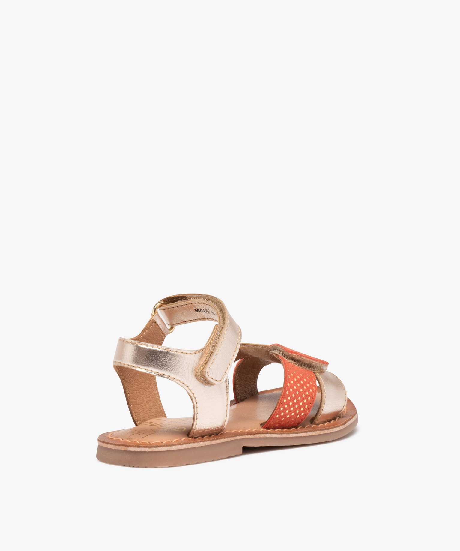 Sandales fille à brides scratch dessus cuir métallisé or | GEMO