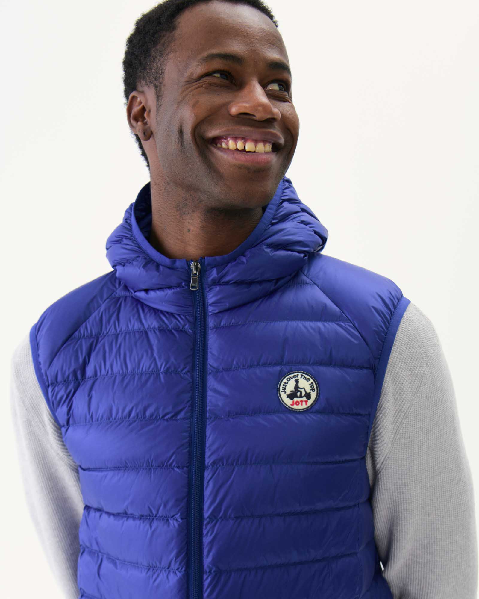 Doudoune sans manches à capuche Dark denim Pat