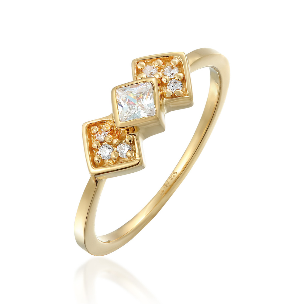 Elli Elli Bague Femmes Géo Vintage avec zircon en argent sterling 925 plaqué or Bague