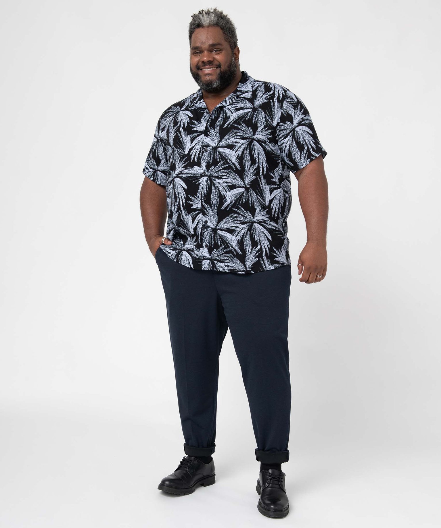 Chemise homme grande taille à manches courtes imprimée noir | GEMO